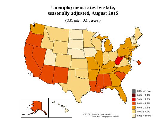 state unemployment map August  2015