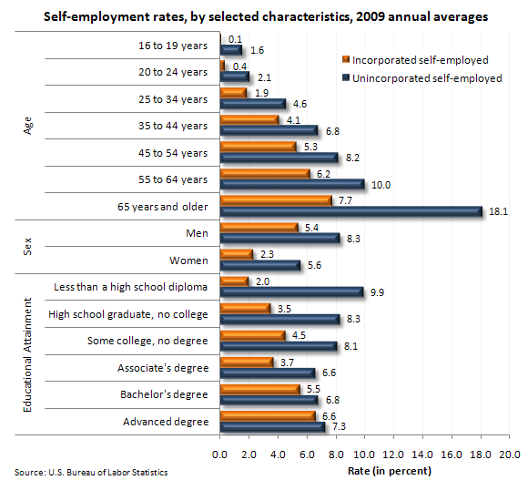self-employed characteristics 2009 BLS